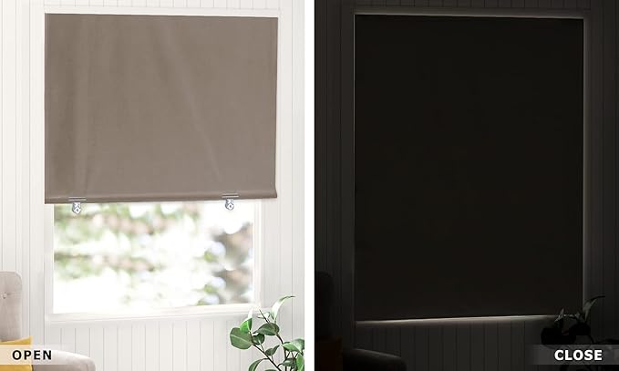 LazBlinds 100% Blackout Door Curtain, No Tools No Drill Cordless Blinds for Windows, Thermal Insulated UV Protection Privacy Window Curtains for French Door Front Door(26''W x 68''H, Taupe, 1 Panel)