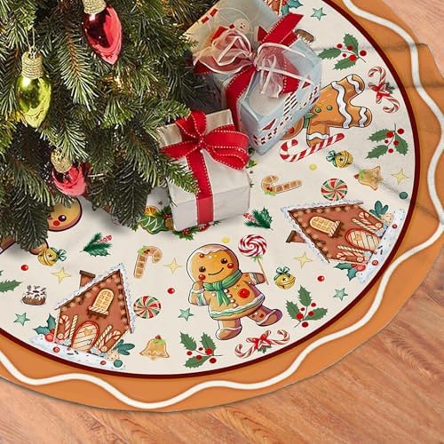Gingerbread Christmas Tree Skirt Beige Decorations Christmas Gingerbread Tree Ornaments Holiday Party House Decor Xmas Trees Mat 36 inches - Image 7