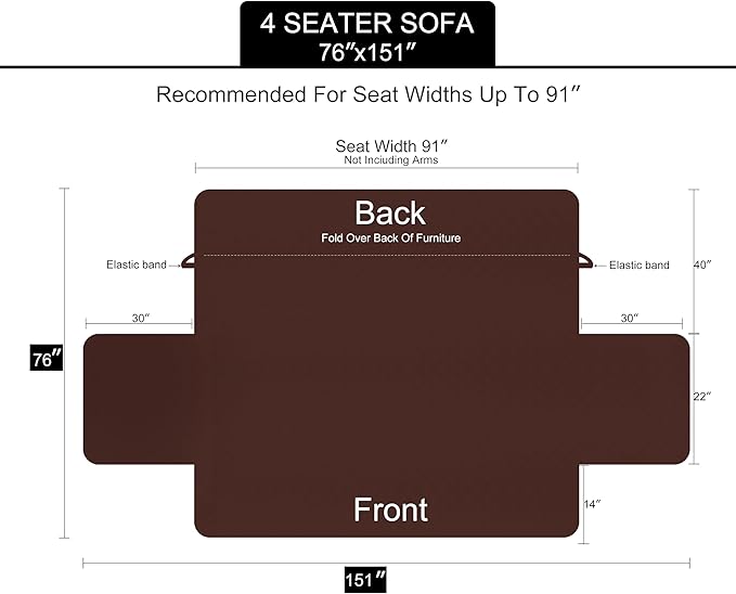 U-NICE HOME 4 Seater Sofa Cover 91 Inch Large Couch Covers for 4 Cushion Couch with Elastic Straps Water Resistant Furniture Protector Cover for Pets Cat (Sofa XX-Large, Brown/Brown)
