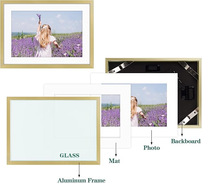 Golden State Art, Gallery Wall Frame Set of 6 - Gold 5x7 Aluminum Photo Frames with Mat for 4x6 Pictures - 5 x 7 inch Metal Frame with Real Glass Cover - Elegant Home or Office Decor
