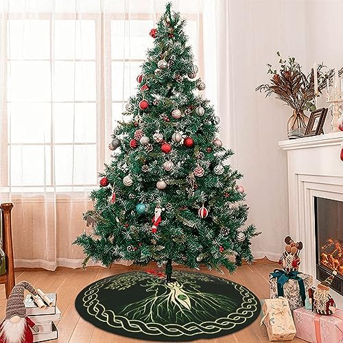 Yule Christmas Tree Pagan Deer Yuletide Wicca 36 Inch Christmas Tree Skirt Carpet Mat Funny Party Decor Supplies for Xmas Halloween Decorations Occasion Ornament - Image 7
