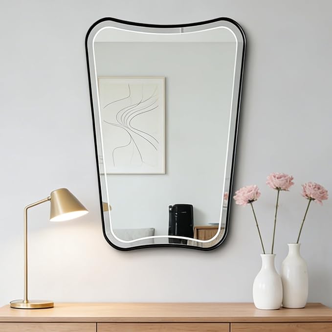 POZINO Irregular Beveled Mirror, 24"x36" Modern Bathroom Vanity Mirror for Over Sink, Unique Butterfly Shape Aesthetic Wall Mirrors for Living Room Bedroom Entryway Hallway Fireplace