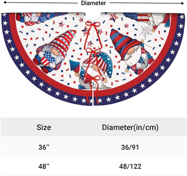 4th of July Decoratios for Tree Skirt Gnome Stars Patriotic America Memorial Day 36in Holiday Tree Skirt Decor for Party Indoor Home - Image 7