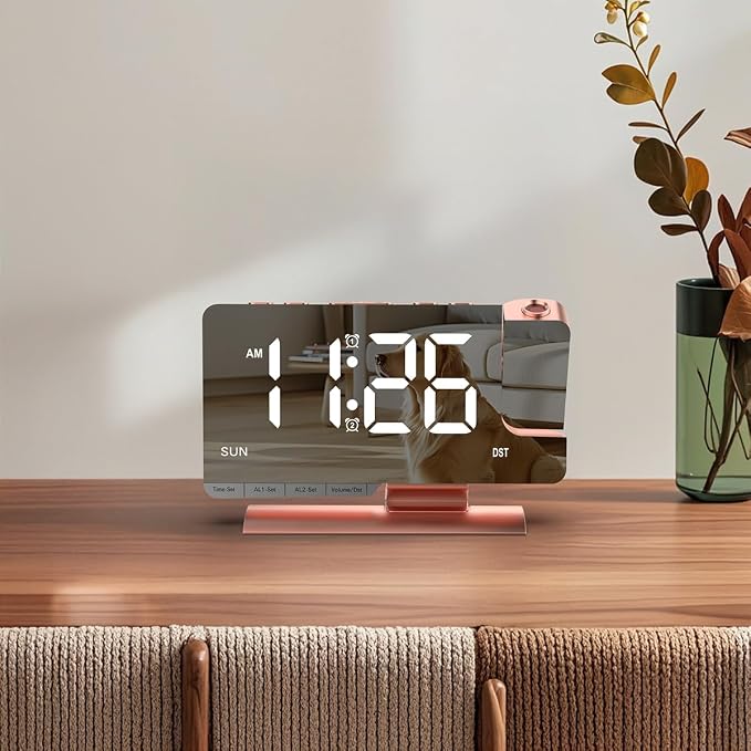 Projection Alarm Clock for Bedroom Ceiling, Pink Room Decor Digital Clock - Image 9
