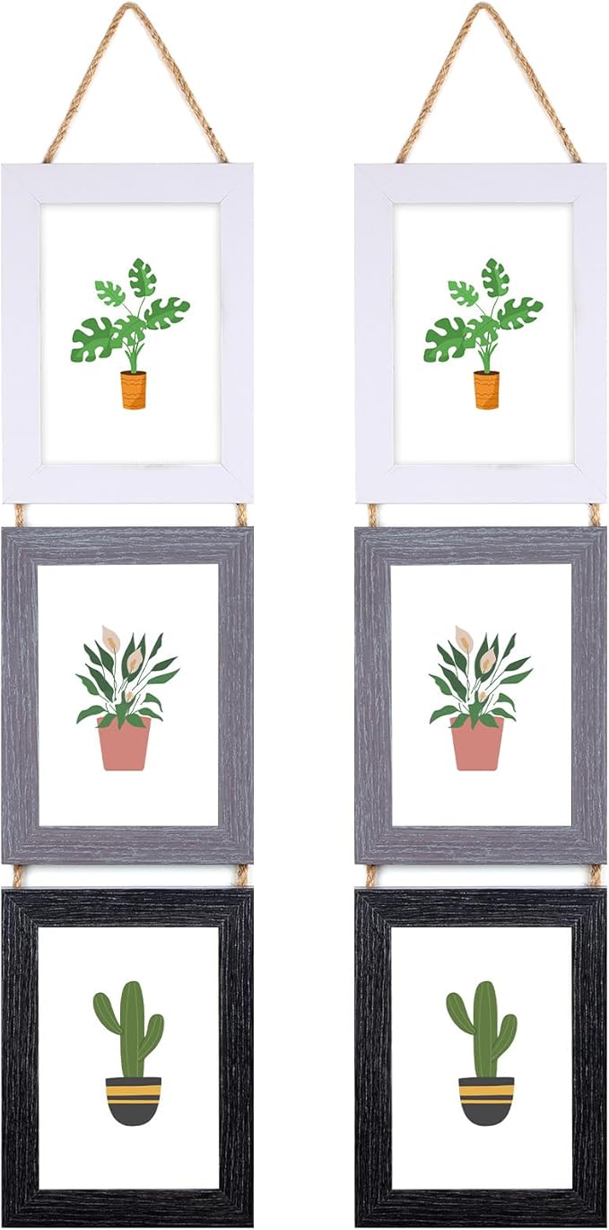 Lavezee 5x7 Collage Picture Frames for Wall Hanging, 6 Opening Triple Vertical Frame Made to Display 7 x 5 Inch Photo Print, Assorted Colors