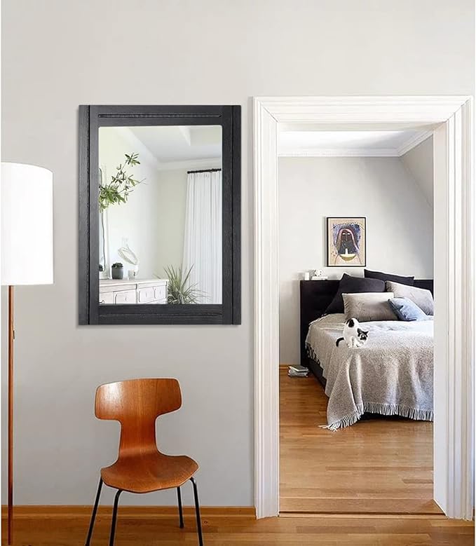 AAZZKANG Wood Framed Mirror Rectangular Mirrors for Wall Black Large 26"x18" Decorative for Bedroom Living Room Bathroom Home Entyway Hanging