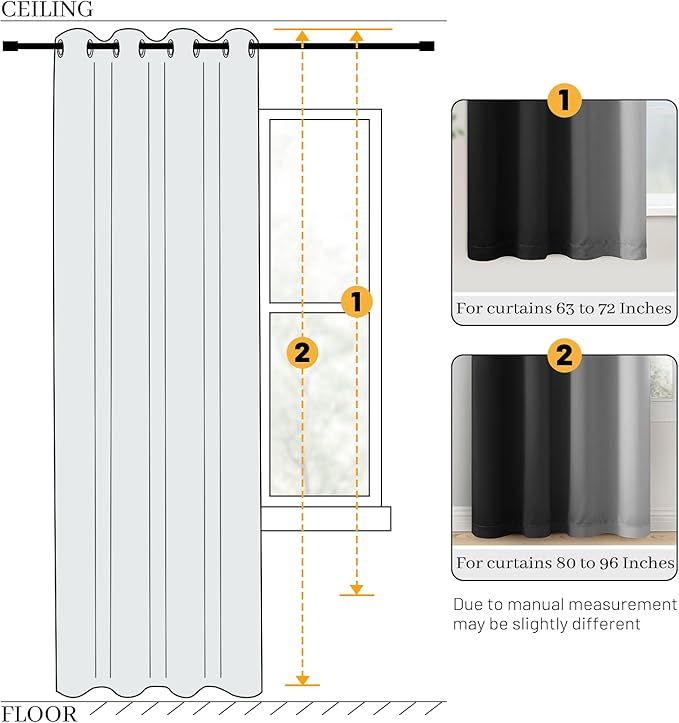 COSVIYA 100% Blackout Black Ombre Curtains for Bedroom with White Back, 2 Thick Layers Thermal Insulated Room Darkening Grommet Window Drapes, 52x63 Inch, 2 Panels