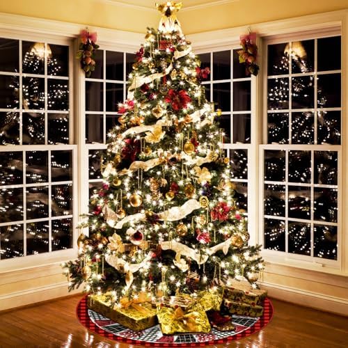 Blosssound Christmas Tree Skirt Buffalo Plaid,48 Inch,Grid,Red Black - Image 7