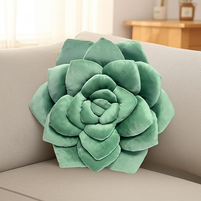 Fleshy Greenery Plush Cushion – Hand-Stitched 3D Flower Throw, Botanical-Shaped Accent for Bedroom, Living Room, and Home Décor, 19.7" (50CM)