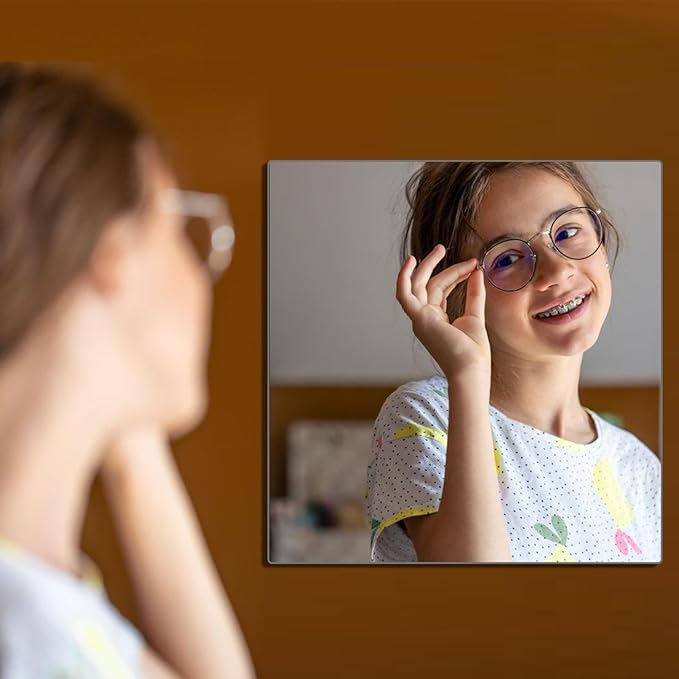 quegau 1Pcs 11.75"x11.75" Kids Safety Shatterproof Mirror for Wall, Plastic Mirror Wall Mounted, Made of Unbreakable Acrylic Non-Glass, Thick 1/8", Great for Bedroom Door Closet, Kids' Rooms Mirrors