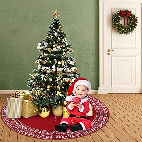 Christmas Tree Skirt, Christmas Decorations,Knitting Wool Retro Small Snowflake Xmas Tree Skirt Decorations,Can be Used as a Shawl.(48 Inch,Red)… - Image 7