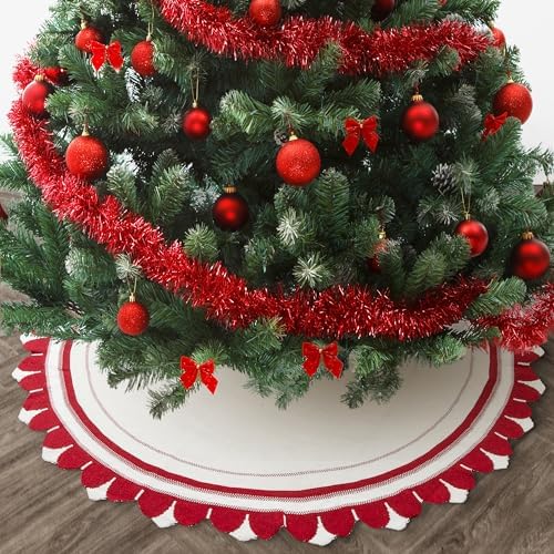 Mr. Pen 36" Red & White Knitted Christmas Tree Skirt, Xmas Tree Skirt - Image 7