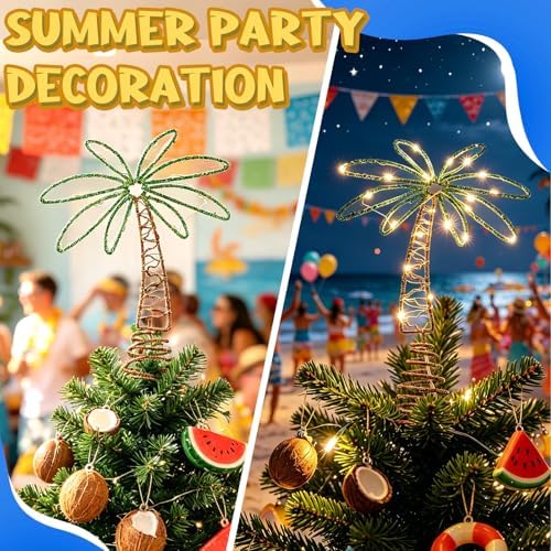 12" Metal Palm Coconut Summer Tree Topper Decor with LED Lights - Image 6