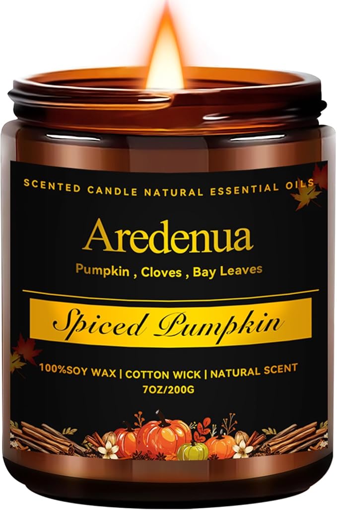 Spiced Pumpkin Candle – Holiday Winter Scented Candles with Warm Pumpkin & Festive Spice Aroma for Christmas Home Décor, Cozy Soy Candle Gift for Women & Men Christmas Gifts for Women Men