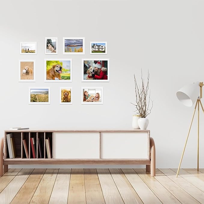 Picture Frames, Picture Collage Wall Decor 10 PCS, Gallery Wall Frame Set for Wall Mounting or Tabletop Display, Multi Sizes Including 8x10, 5x7, 4x6 Family Photo Frames White