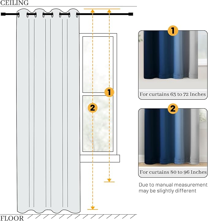 COSVIYA 100% Blackout Curtains for Bedroom with White Back, Double Layer Thermal Insulated Noise Reducing Grommet Window Curtains(52x63 Inch, Ombre Blue, 2 Panels)