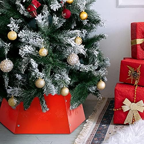 FORUP Metal Christmas Tree Ring with Printed Snowflake, Tree Skirt Base Stand for Christmas Decorations (Red) - Image 6