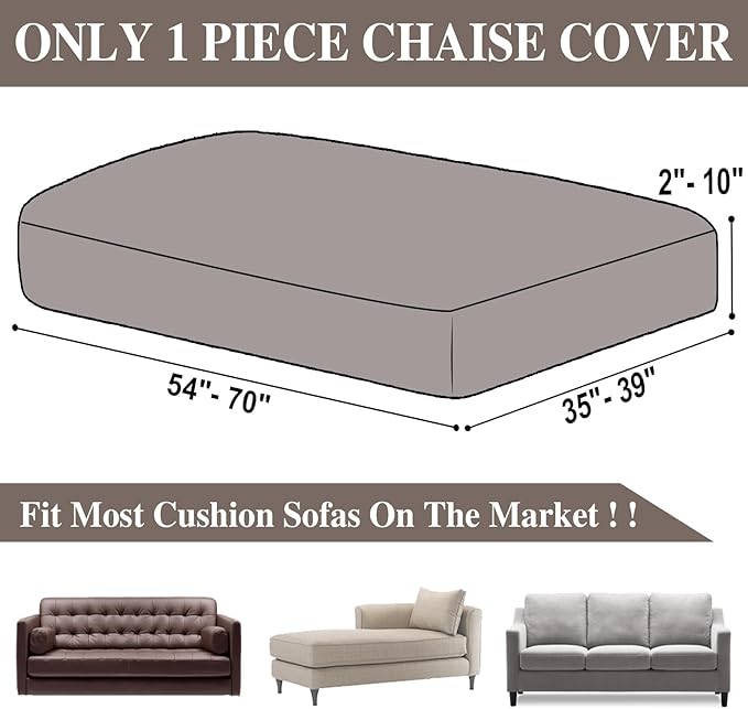 LA MEACK Couch Cushion Cover Chaise Lounge Cover Washable Separate Seat Chaise Couch Cover Stretch Sectional Sofa Slipcover(1 Piece for Chaise or Sofa 3-Seater, Taupe)