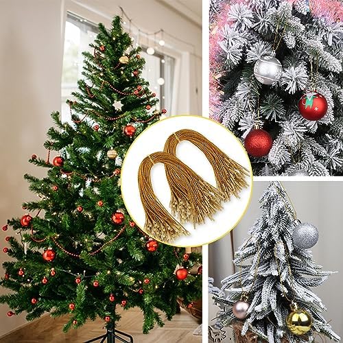 CCINEE 200 Pcs 7.9" Inch Christmas Ornaments String Hanger,Precut Ribbon Hook Metallic Gold Ornament String with Snap Fastener for Christmas Holiday Ornaments Hanging Decoration - Image 7