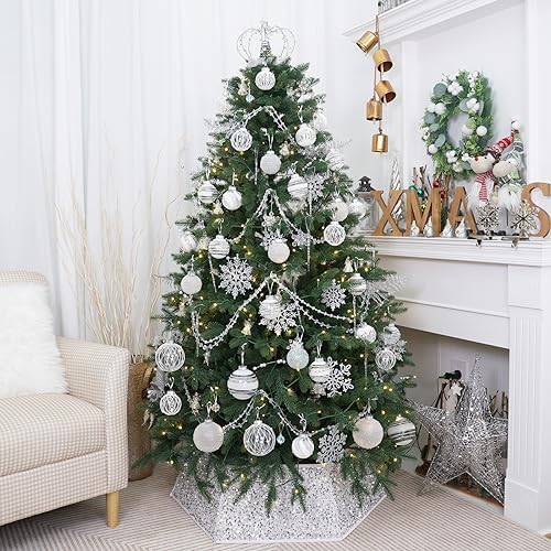 White Christmas Tree Collar with Sparkling Sequins,Christmas Tree Collars for Atificial Trees, 33.5 Inch Christmas Tree Skirt, Xmas Tree Stand Base Cover,Holiday Home Decor Tree Ring(Large) - Image 6