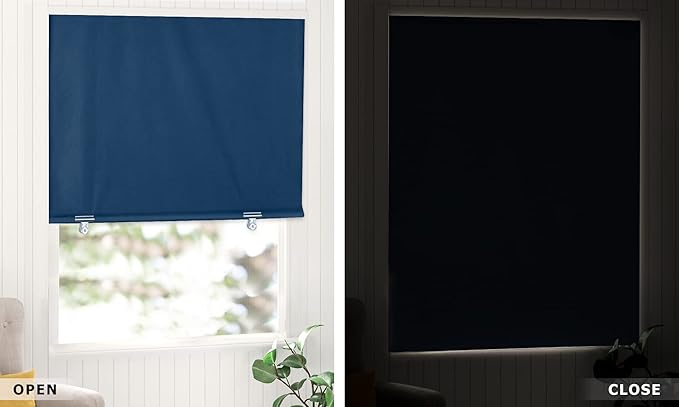 LazBlinds 100% Blackout Roller Shades, No Tools No Drill Cordless Blinds for Windows, Thermal Insulated UV Protection Privacy Window Shades for Bedroom (48''W x 72''H, Navy Blue)