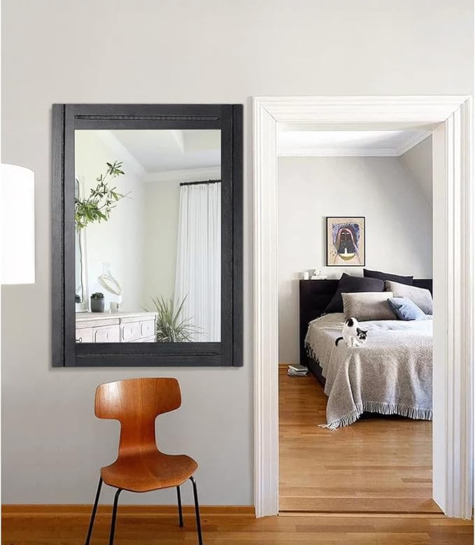 AAZZKANG Large Mirrors for Wall Black 28"x20" Rectangle Wood Framed Mirror Decorative Wall Mirror for Bedroom Living Room