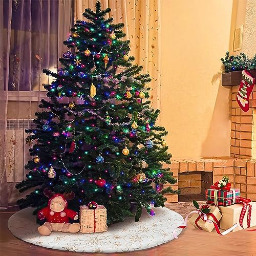 Dremisland Christmas Tree Skirt 48In White&Gold Tree Skirt with Snowflake - Image 7