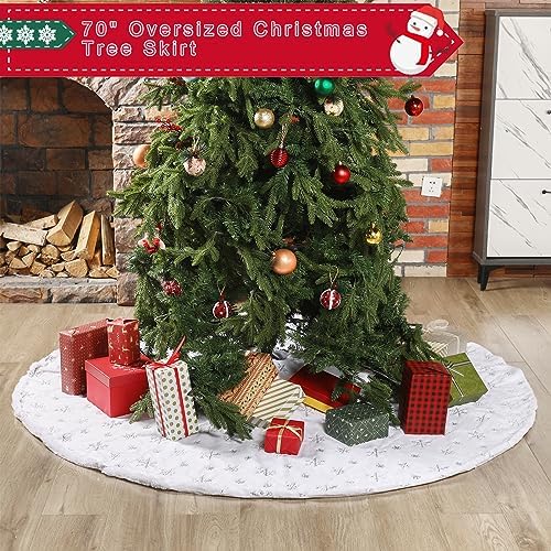 Libima 70 Inches Large Christmas Tree Skirt Faux Fur Xmas Tree Skirt White Plush Velvet with Silver Sequins Snowflakes for Xmas Decorations Merry Christmas Party Winter Home Holiday Ornaments - Image 6