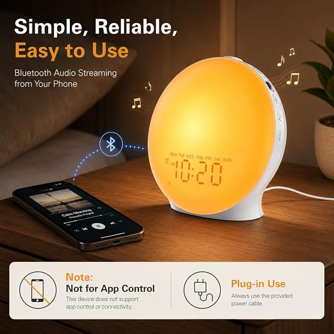 JALL Sunrise Alarm Clock White Noise Machine with 25 Nature Sleep Sounds, Fully Dimmable Clock for Bedrooms, Heavy Sleepers, 17 Light Modes, Bluetooth Speaker - Image 11