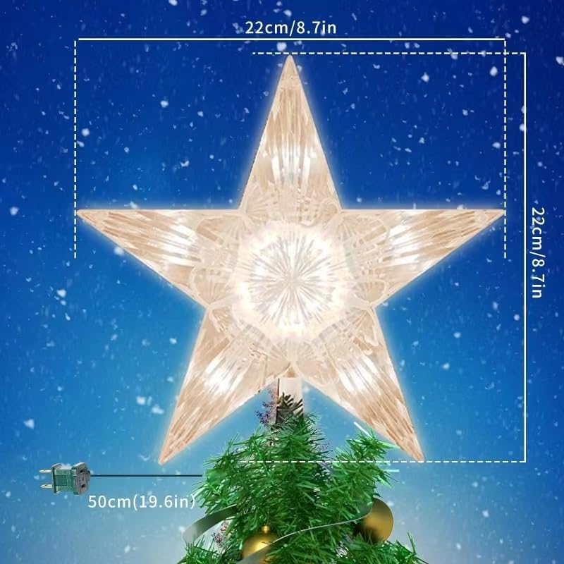LAMPHOME Christmas Tree Topper, Christmas Star Tree top Decor Light for Christmas Holiday Home Fit for General Size Xmas Tree(9 Inch 10 Lights Clear Colour) - Image 5