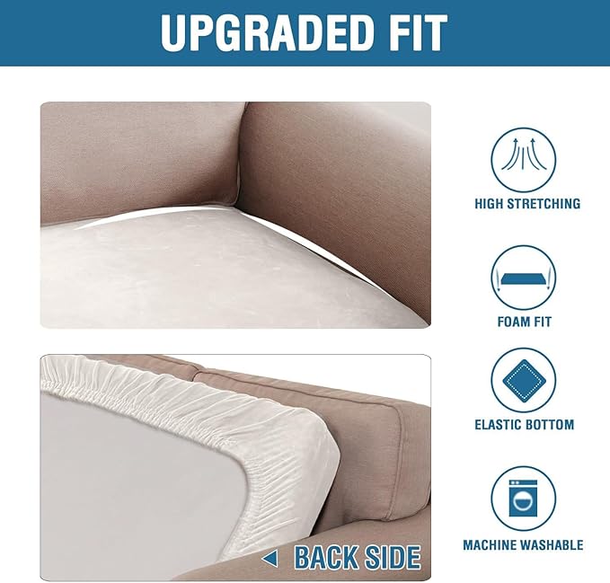 H.VERSAILTEX Velvet Stretch Individual Couch Cushion Cover Plush Cushion Slipcover for Sofa Cushion Furniture Protector Seat Cushion Sofa Cover (1 Piece Sofa Cushion Cover, Porcelain White)