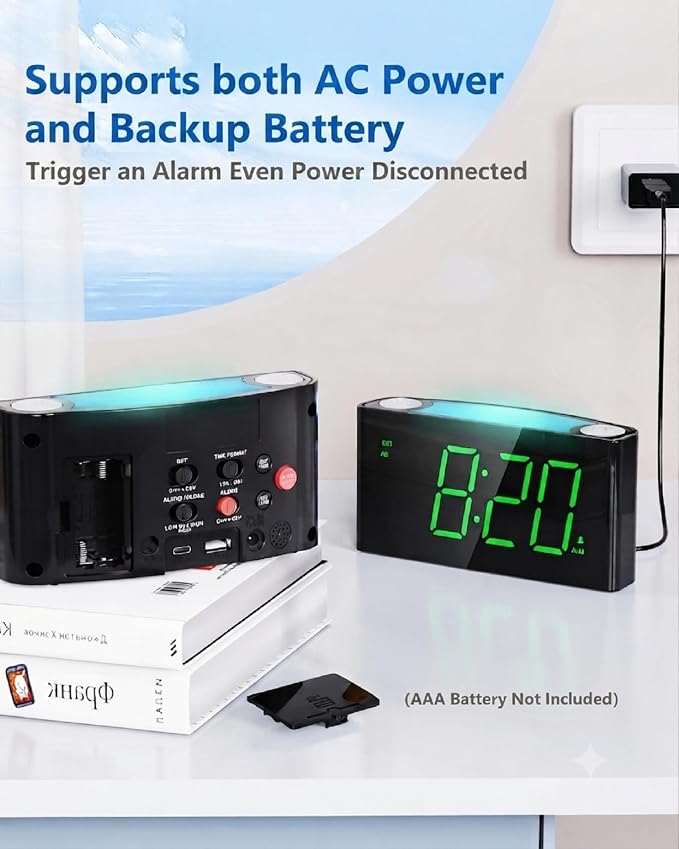 Digital Alarm Clock for Bedroom, Large Screen with 7 Color Night Light - Image 7