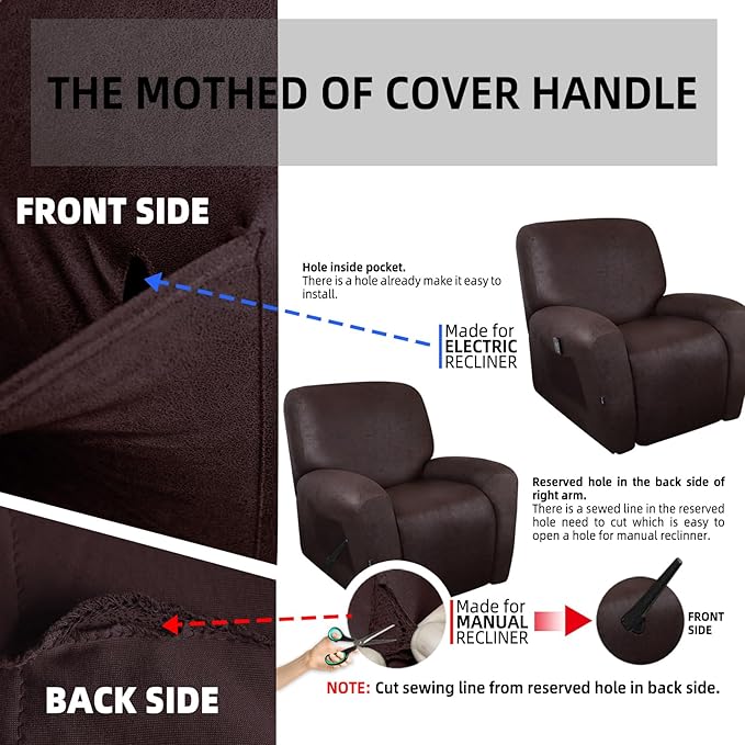 ANARACHON Recliner Chair Covers Leather Like, 4 Pieces Recliner Cover for Recliner Chair, Soft Sofa Slipcover Furniture Protector Washable Sofa Cover for Pets Kids (Chocolate)