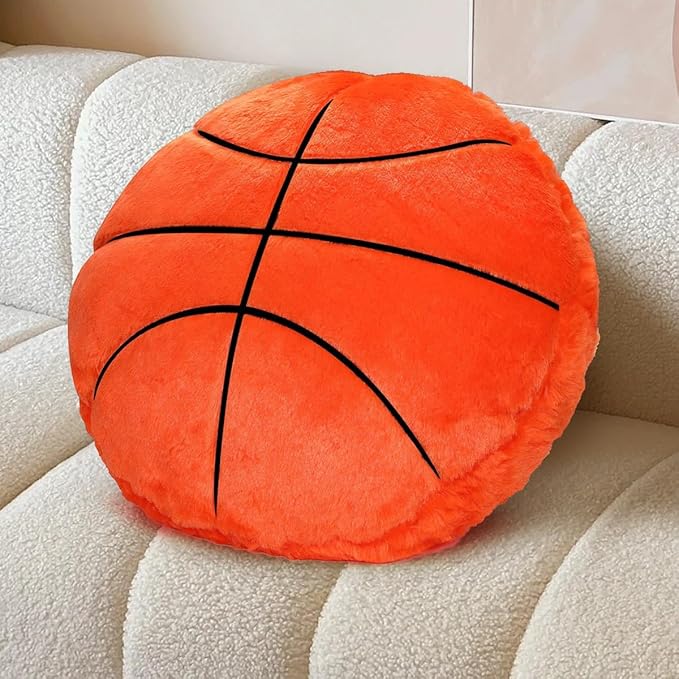 Plush Basketball Pillow 2 Pack, Soft Fluffy Round Basketball Shaped Throw Pillows for Kids Room, Sofa & Bed Decor, Seat Cushion Alternative for Gaming & Sports Room 15.7 Inch