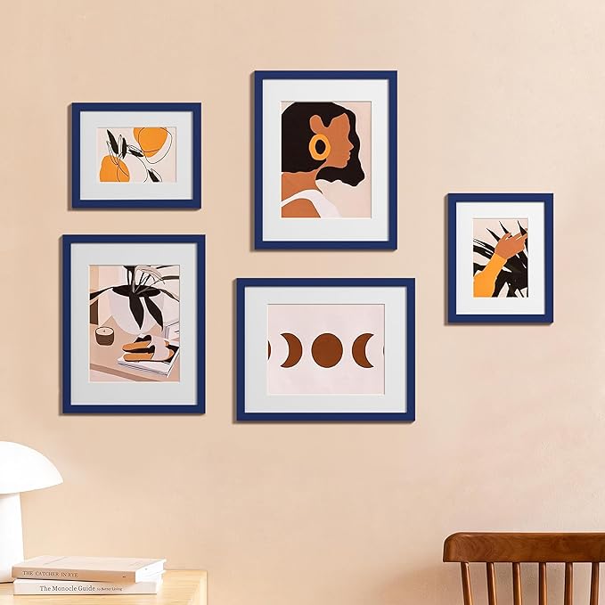 eletecpro 11x14 Picture Frames Set of 10, Picture Frame Collage Wall Decor Display 8x10 Photo with Mat or 11x14 without Mat, Home Decor Gallery Wall Frame for Wall Mounting, Blue