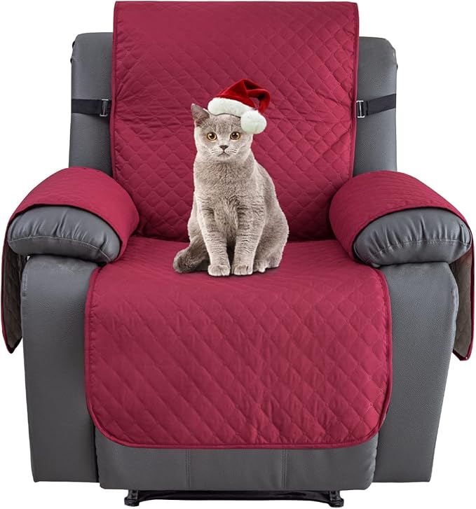 XINEAGE Water Resistant Recliner Cover, Nonslip Recliner Chair Covers for Reclining Chair with Pockets, Quilted Thick Recliner Slipcovers for Pets and Kids (Recliner Chair, Red)