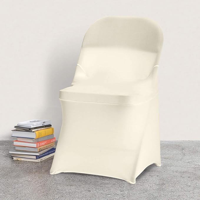 Peomeise Stretch Spandex Folding Chair Cover for Wedding Party Dining Banquet Event (Ivory,12pcs)