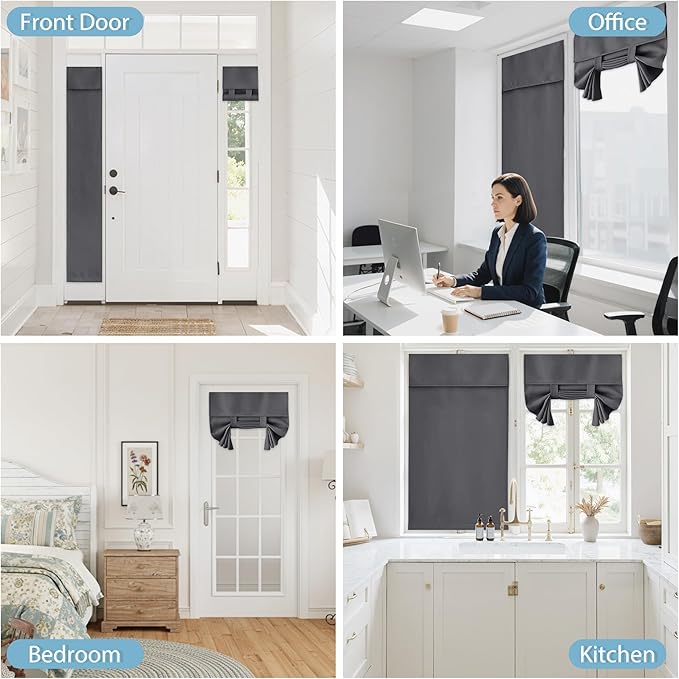 RYB HOME French Door Curtains 72 inches Long - Privacy Blackout Window Curtains Tie up Blind for Patio Sliding Glass Door Living Room Bedroom, W 42 x L 72 inch, Grey, 1 Panel