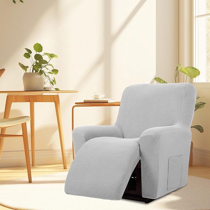 Cupuamon Recliner Chair Covers,Lazy Boy Recliner Covers Stretch Reclining Covers 1 Piece Furniture Protector with Elastic Bottom for Dog,Kids-Silver