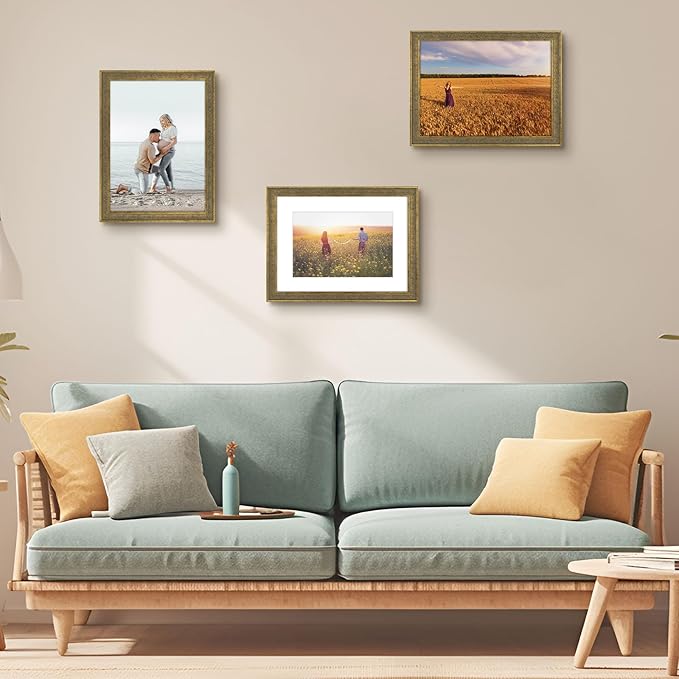 Golden State Art, 12x16 Ornate Finish Photo Frame with White Mat for 8x12 Picture & Real Glass. Color: Distressed Gold