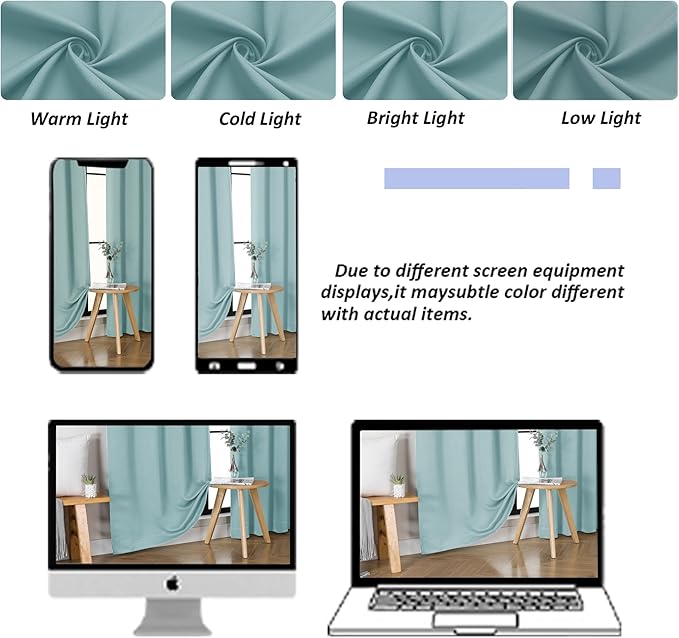 Simplebrand Ava Blackout Curtains for Patio 108 Inches Long 2 Panels Set, Solid Thermal Insulated Room Darkening Rod Pocket Window Treatment Curtains Blackout Drapes, W50 x L108 Inch, Aqua