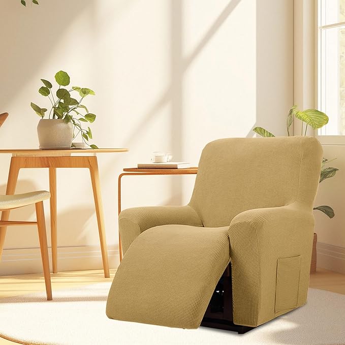 Cupuamon Recliner Chair Covers,Lazy Boy Recliner Covers Stretch Reclining Covers 1 Piece Furniture Protector with Elastic Bottom for Dog,Kids-Tan