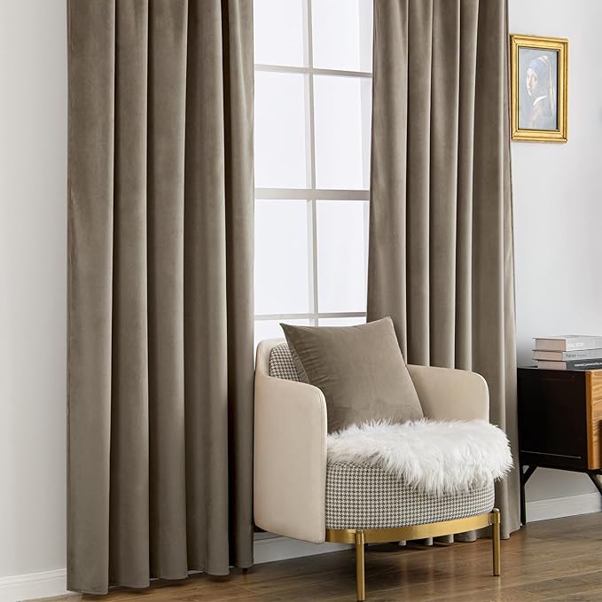 MIULEE Taupe Velvet Curtains 96 inches - Luxury Blackout Curtains for Bedroom Living Room Thermal Insulated Super Soft Window Drapes Rod Pocket & Back Tab, W52 x L96 inches, 2 Panels