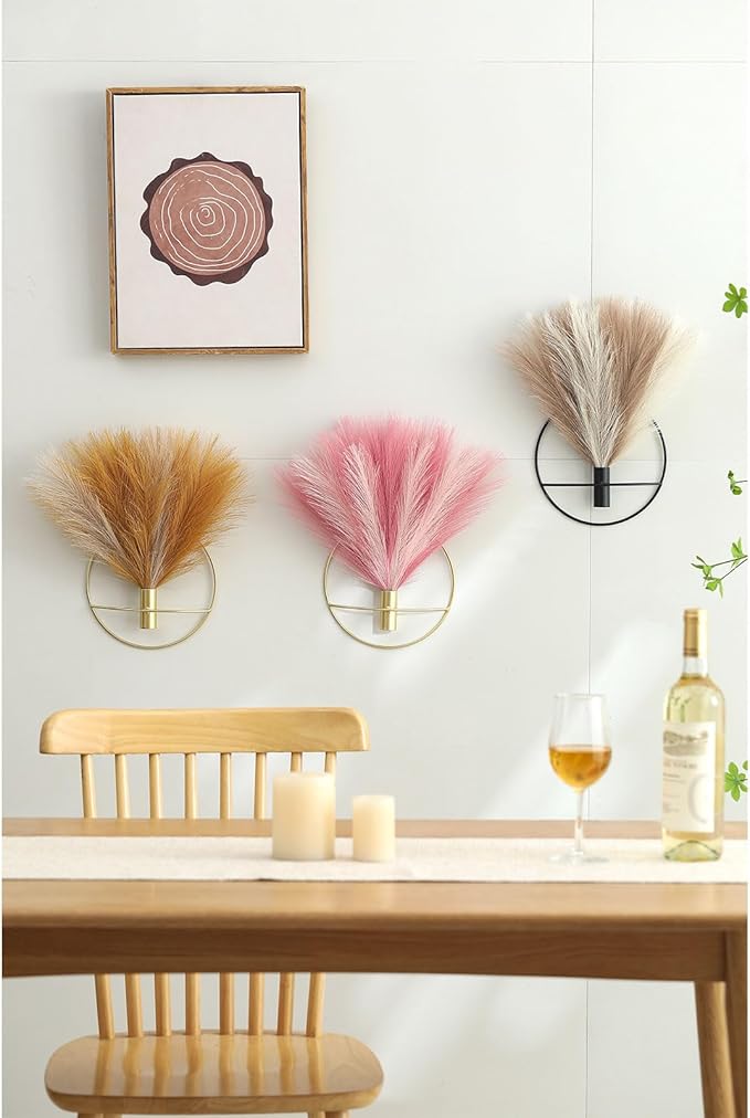 Pretty Jolly Boho Wall Art, Hanging Artificial Pampas Display, 2 Pack - Turmeric, Light Coffee, Gold - Living Room, Bedroom, Bathroom, Dining Room