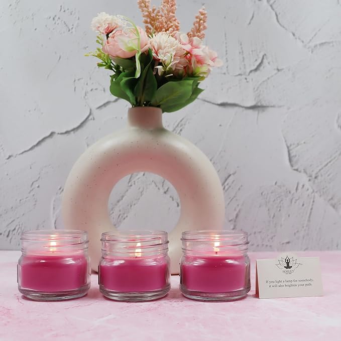 Hosley Jar Candle Pink Sunset Scented Classic 3oz Clear Glass Jar Single Wick Candle, Over Upto 20 Hours of Burn Time, Ideal for Creating Relaxing Ambience & Holiday Gifting