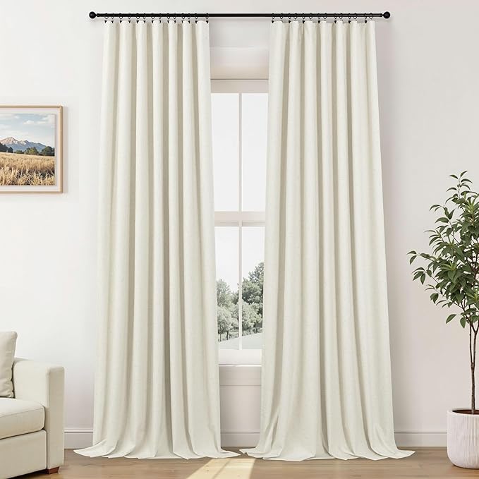 Natural Linen Textured Short Black Out Curtain 58 Inch Long for Bedroom 58 Length Burlap Small Blackout Window Back Tab Thermal Cooling Curtain for Summer Heat Living Room Divider Closet 2 Panel Cream