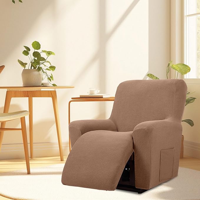 Cupuamon Recliner Chair Covers,Lazy Boy Recliner Covers Stretch Reclining Covers 1 Piece Furniture Protector with Elastic Bottom for Dog,Kids-Camel