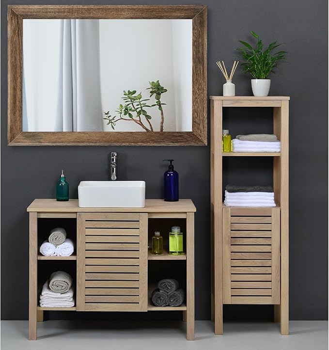AAZZKANG Rustic Wood Mirror Rectangle Decorative Wall Mirrors with Frame Large 28"x20"for Bedroom Living Room Bathroom Entryway Hanging Brown