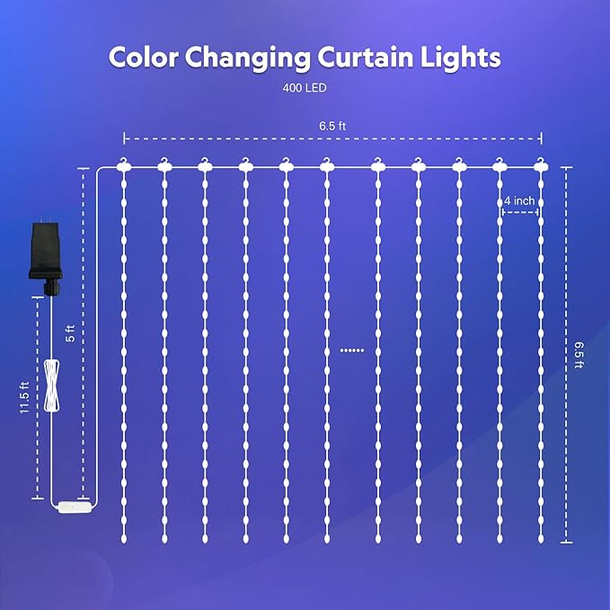 JMEXSUSS App-Controlled RGB Curtain Lights, 400 LED 6.5x6.5ft Color Changing String Lights, DIY Functions, Smart Holiday Lights for Bedroom, 4th of July, Halloween, Party, Xmas, Indoor, Outdoor Decor