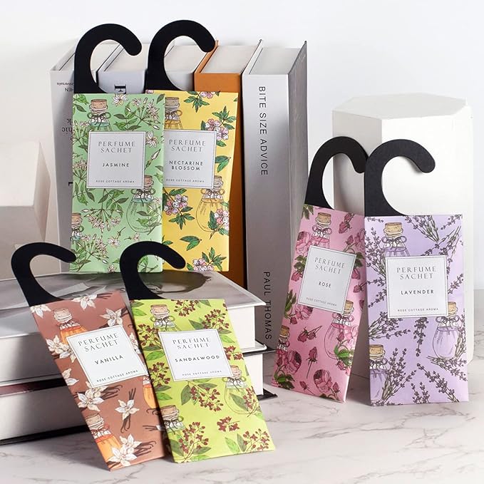 ROSE COTTAGE Large 12 Packs White Cotton Hanging Closet Deodorizer Air Freshener Long Lasting Scented Sachets Smell Goods for House